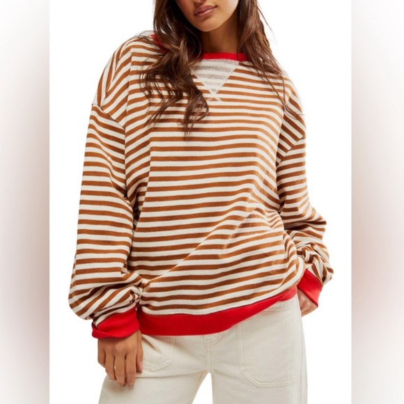 NWT Free People Classic Striped Oversized Crewneck - Picture 3 of 11
